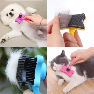 Rasqueadeira Autolimpante Pet Caramelo™ – Escova Tira Pelos para Cães e Gatos com Botão Clean